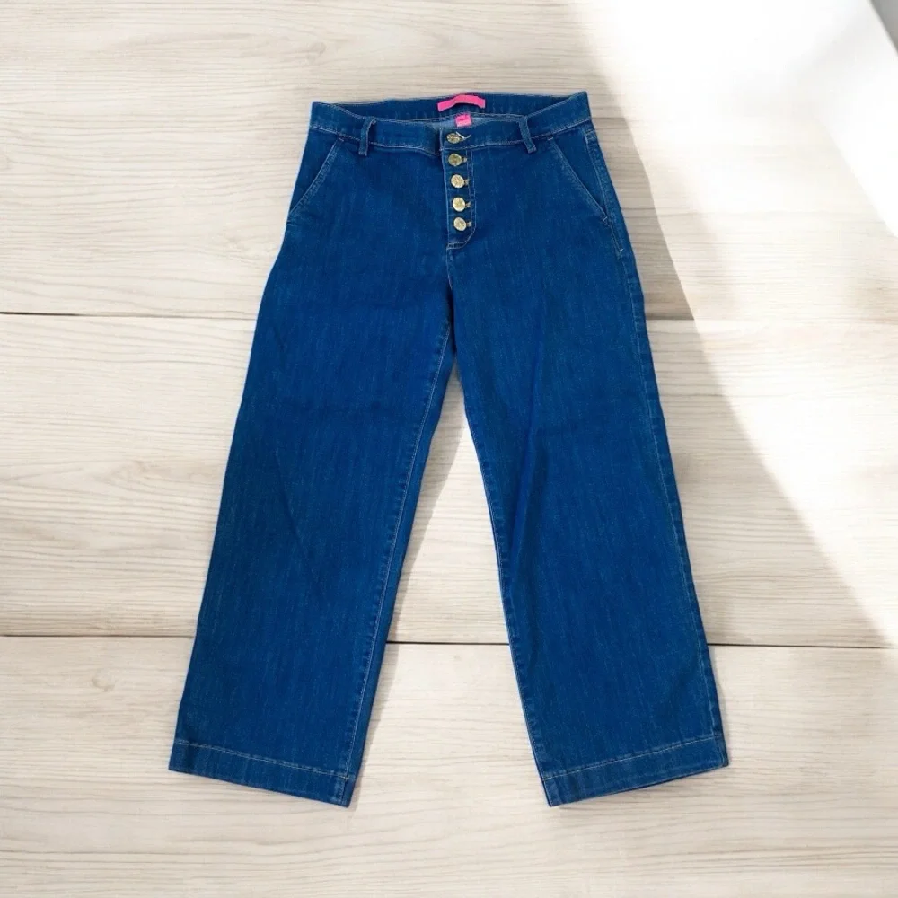 Lilly Pulitzer Dark Blue Cropped Wide-Leg Jeans - Picture 1 of 12